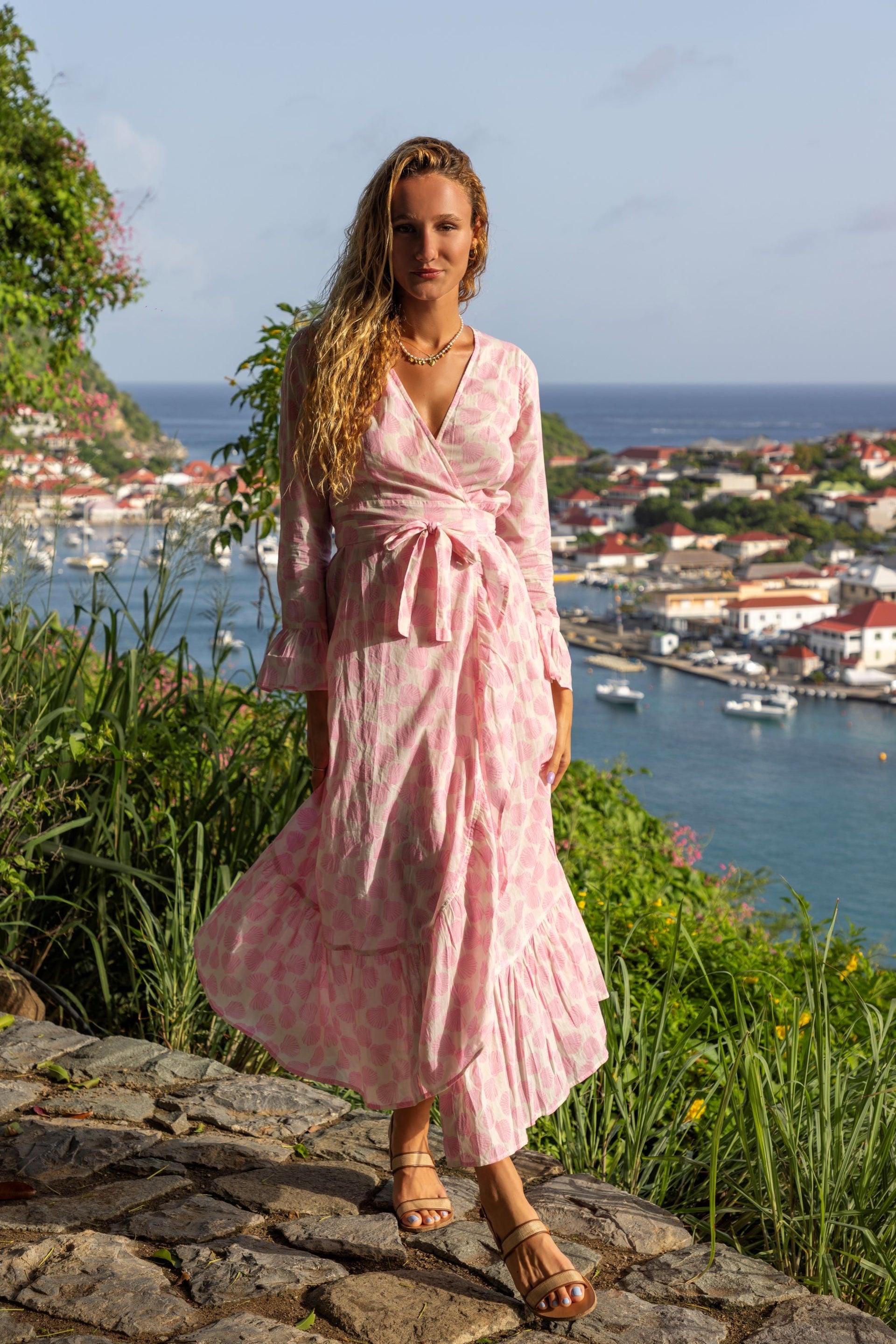 shell beach dress Genevieve Women's Ruffle Wrap Dress